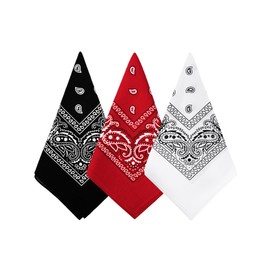 Bycc Bynn 3 Pack Pure Cotton Paisley Pattern Bandanas Square Scarf Headwear (Black + Red + White)