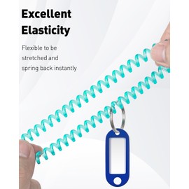 Uniclife 10 Pcs Wrist Spring Spiral Coil Keychains & 10 Pcs Key Tag Labels Plastic Colorful Stretchable Key Holder Wrist Bracelet Keychain with Label Hair Tie for ID Badge Sauna Gym Pool and Sport