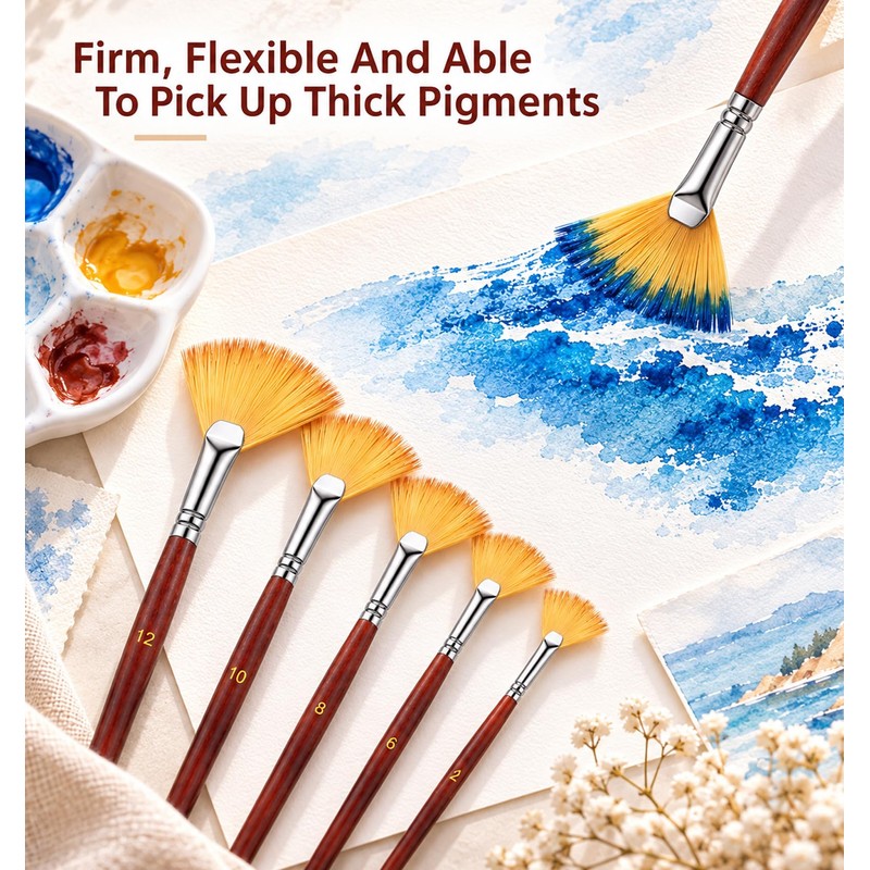 12 Pcs Fan Paint Brush, Fan Brush for Painting