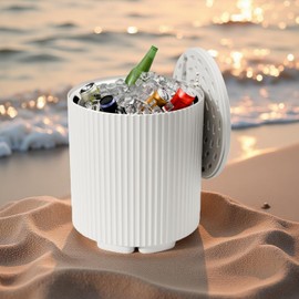 Trygoal Outdoor Cooler Side Table, 2-in-1 Ice Chest Cool Side Table with Storage, Removable Lid, Patio Cooler Table for Poolside, Deck, Beach,White