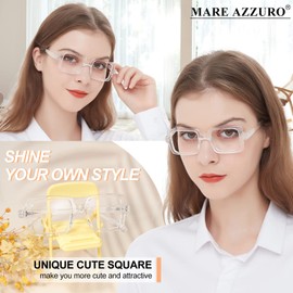 MARE AZZURO Cute Reading Glasses 1.50 Women Designer Square Readers 100 125 150 175 200 225 250 275 300 350 400 500 600 (Clear, 1.5)