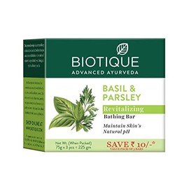Biotique Bio Basil and Parsley Body Revitalizing Body Soap, Pack of 3, 225 g (3 x 75 g)