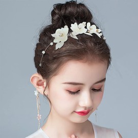 IYOU Flower Girl Hair Accessories Silver Flower Pearl Headband Leaf Birthday Communion Hairpiece for Princess Costume Wedding (Silver)