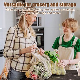 10 Piezas Bolsas Reutilizables de Malla para Frutas y Verduras, Bolsas de Compras de Malla Algodón 4 Tamaños Bolsa de Verduras Portátil, Bolsas para Almacenamiento de Frutas Verduras Alimentos