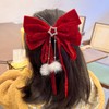 2 Pieces Bow Hair Clips, Red Tassel Hair Clips, Hair