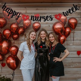 Happy Nurses Week Banner, Thank You Nurses Party Decor, Happy Nurse Day, Nurses Appreciation Week Party Decorations, Black and Red Glitter
