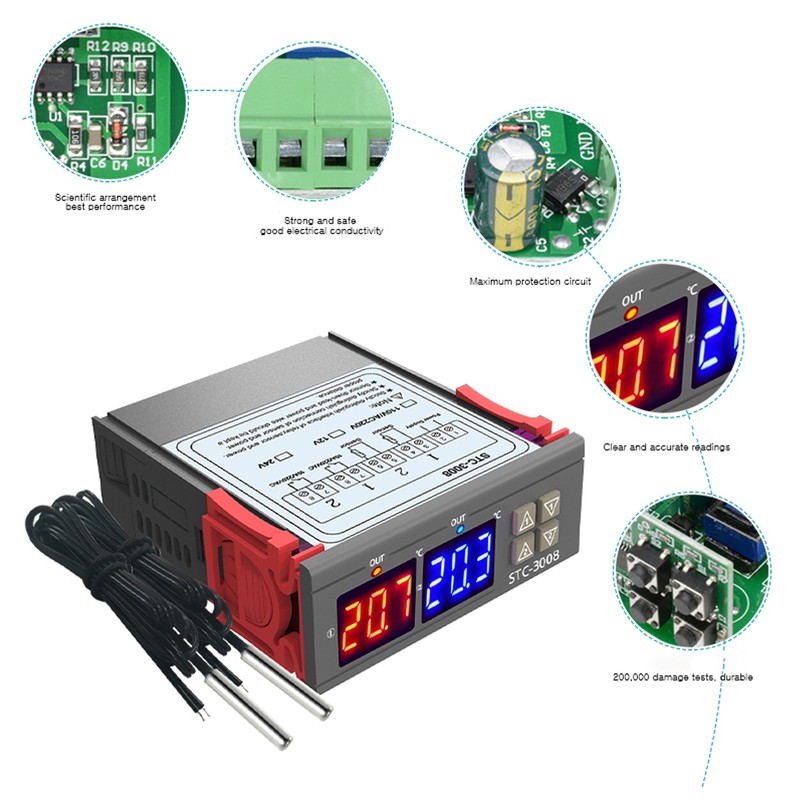 Digital Display Temperature Controller Microcomputer Intelligent Dual Control Electronic Adjustable