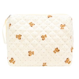 PAZIMIIK Quilted Makeup Bag Large Travel Zipper Soft Cosmetic Pouch for Women Girls Make Up,Gauze Bear