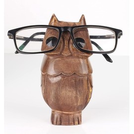 SWACRAFT Wooden Owl Eyeglass Holder Stand, Decorative Glasses Display Organizer for Desk, Home and Office, 6 x 2.5 inches
