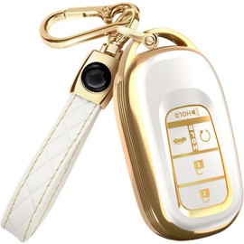 Lucrum Compatible with Honda Key Fob Cover & Leather Keychain - TPU Keyfob Case for Accord Civic CR-V SE LX HR-V Pilot (2022-2025) - White and Gold
