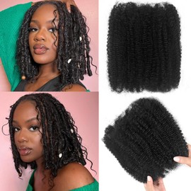 12 Inch Afro Kinkys Bulk Human Hair for Dreadlocks Extensions 2 Bundles Afro Kinky-curly Human Braiding Hair Bundles for Mini Twist Repair Locs (Natural Black, 12Inch, 40g/pack)