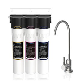 Puri-3 0.01μm UF Under Sink Water Filtration System PPU-1100UF, 3-Stage 5-Layer for Rust, Cyst, Chlorine, and Heavy Metals, Improves Taste and Odor with Stainless Steel Faucet