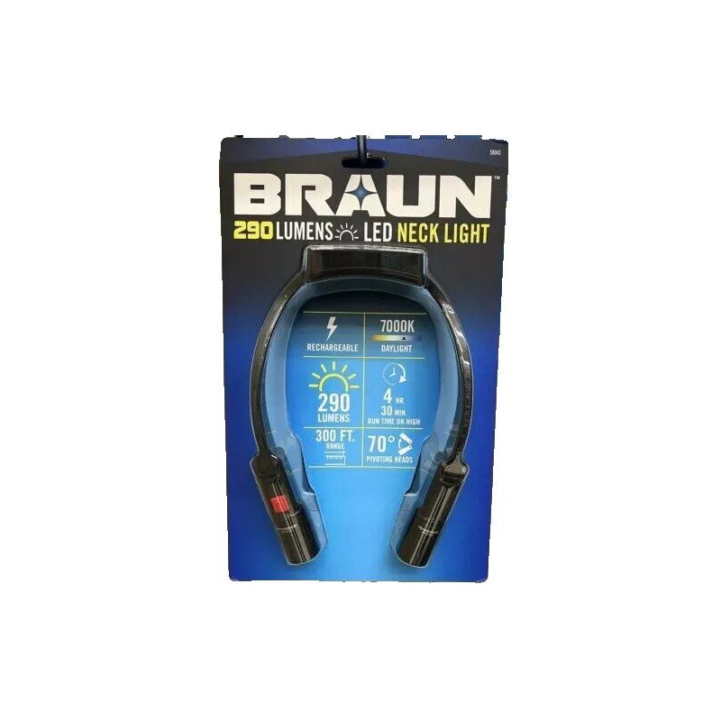 Braun 290 Lumen LED Neck Light Rechargeable. Jogging. Work. Mechanic