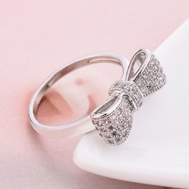 Fashion 925 Sterling Silver Women's Ring Shiny Bow-Knot Zircon Full Diamond Princess Ring Propose Engagement Wedding Band Gemstone Ring Cocktail Christmas Party Crystal Hollow Ring HM245 (7)