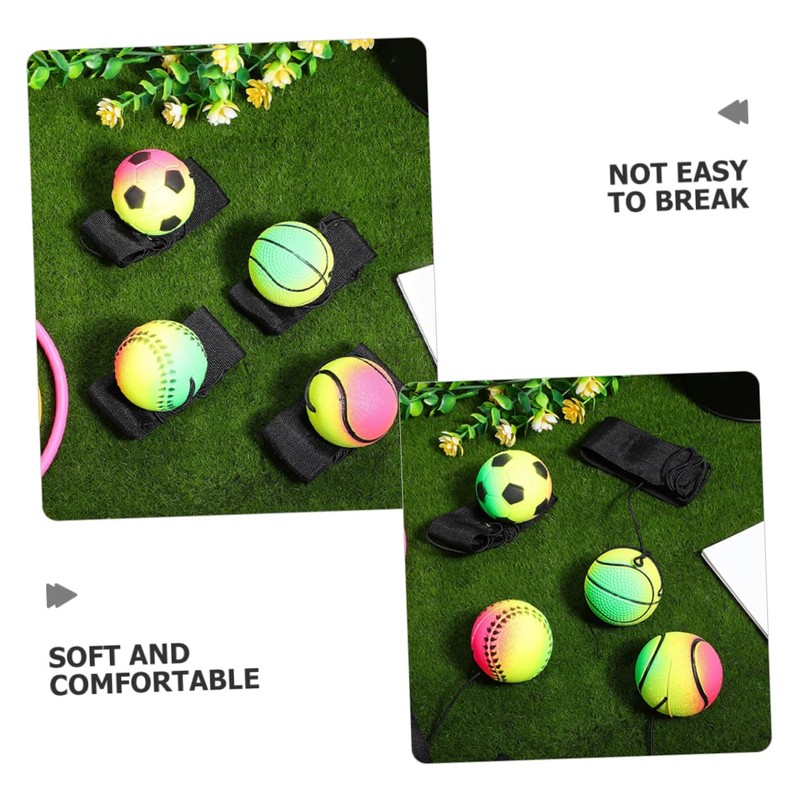 Vaguelly 4pcs Dark Wrist Return Balls Portable Elastic Rubber Rebound