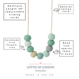 Long Bead Necklace in Green, Adjustable Modern Statement Jewellery Gifts for Women Under 20