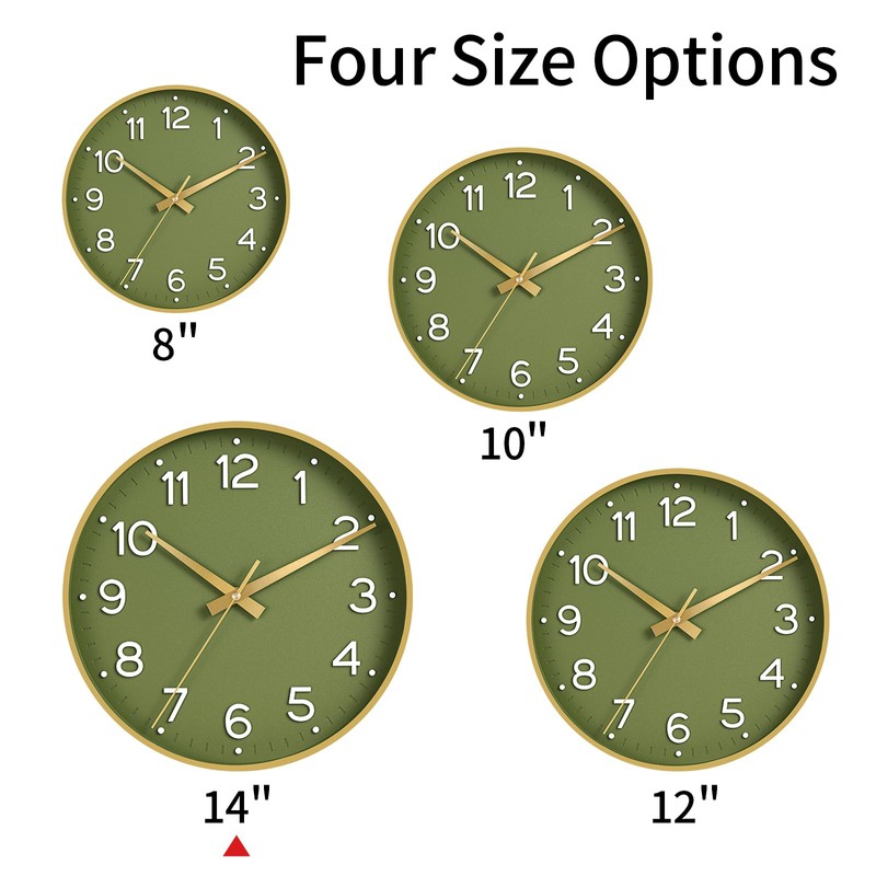 Roymnie Wall Clock 14 Inch Silent Green Wall Clocks Battery
