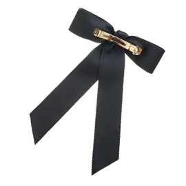 VINGTAINE H7438-BK- Satin Long Ribbon Barrette, Hair Clip, Large, Simple, Trend, Casual