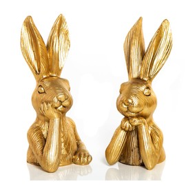 Logbuch-Verlag 2 Gold-Coloured Easter Bunnies Pair 17 cm Easter Decoration Elegant Exclusive Easter Decoration Gold