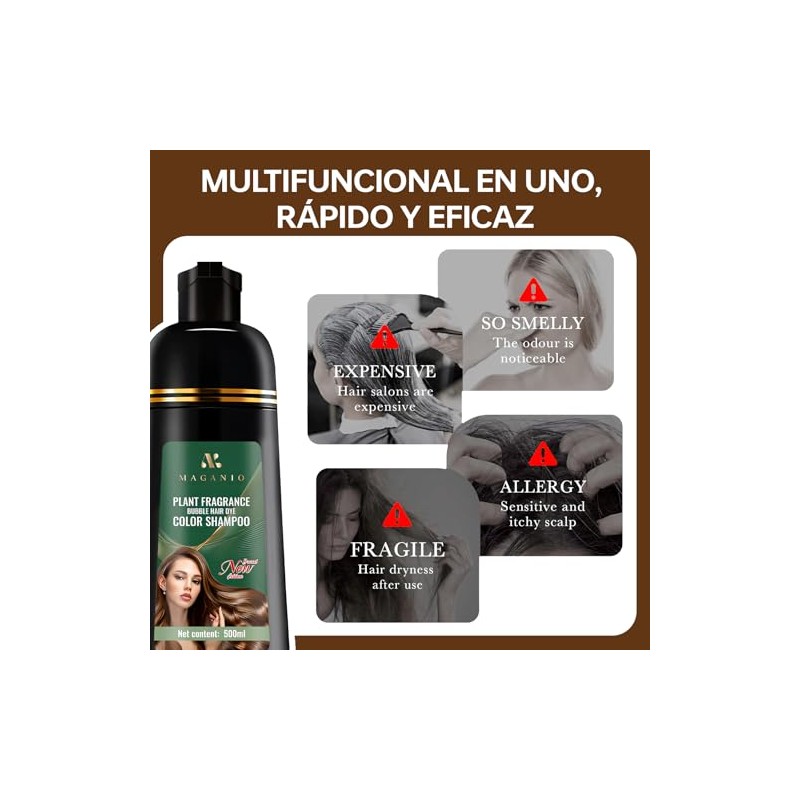 Shampoo para Canas 3 en 1, Shampoo Tinte Instantaneo Cubre