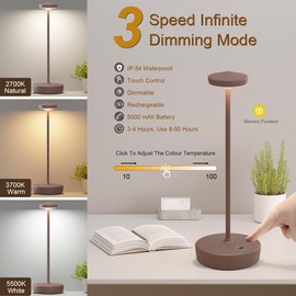 ZTFLOS Cordless Table Lamp Set of 2,LED Rechargeable Battery Operated 3 Levels Brightness with Memory Function IP54 Waterproof Portable Lights for Outdoor Patio,Cafe,Restaurant,(2P Rust)
