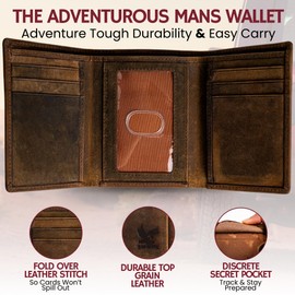 BULL GUARD RFID Genuine Leather Trifold Wallets for Men ID Window, Secret Pocket, RFID Wallet