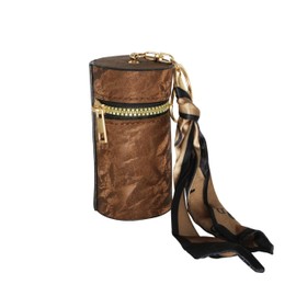 Jinweixb Lipstick storage bag, lip gloss nail polish storage box, gold key chain with silk scarf, can be hung on women's bag, brown