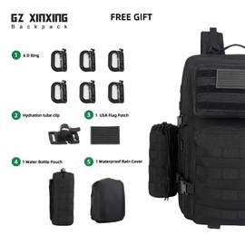 GZ XINXING 3 Day Assault Pack Military Tactical Army Molle Rucksack Backpack Bug Out Bag Hiking Daypack For Hunting Camping Hiking Traveling (Black1)