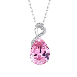 FJ Pear Cut Pink Tourmaline Necklaces for Women 925 Sterling Silver Teardrop Necklace October Birthstone Pendant Jewellery Gifts for Her