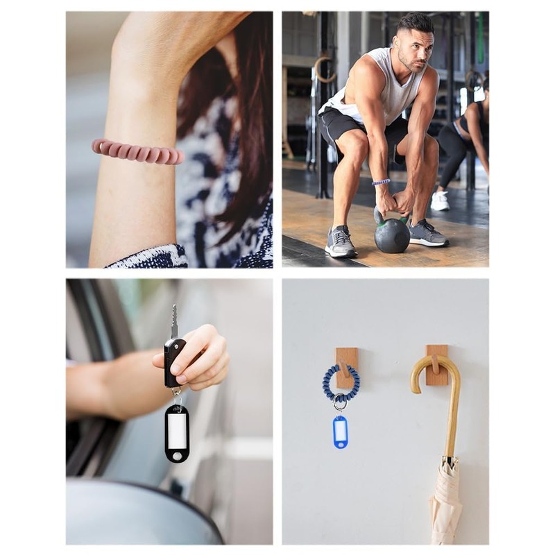Pack of 6 Key Rings with Writeable Labels, Wrist Coil