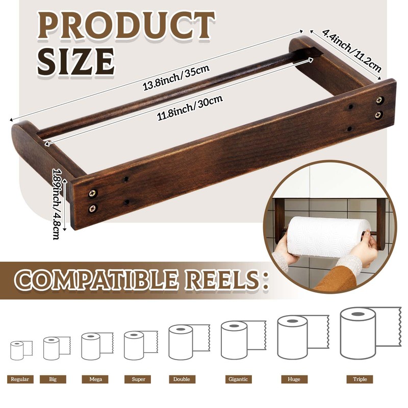 Colingmill Wall Mounted Wood Paper Towel Holder Wooden Roll Hanging
