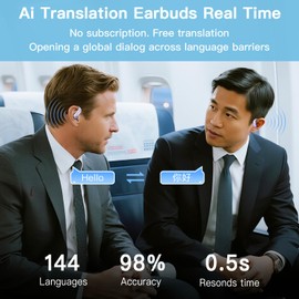 AI Translation Earbuds Real Time, Open Ear Headphones Wireless Bluetooth, 144 Languages Translator Device, 3-in-1 Translating Earbuds, App No Subscription, 46H Play, Lightweight Fit (Purple)
