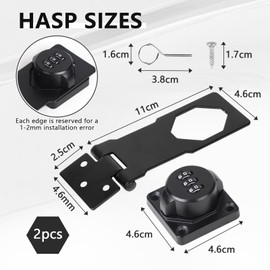 EXLECO Pack of 2 Hasp with Combination Lock, Padlock, Hasp Stainless Steel Cellar Lock, Cabinet Lock, Door Latch, Outdoor Security Hasp, Sliding Door Lock for Garden Gates, Gates, Garage, Black