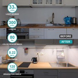 JUSJUBR Black Under Cabinet Lighting Plug in, Under Counter Lights, 12 Inch Dimmable LED Light Bar, Under Cabinet Lights for Sink, Counter, Desk, Cold White 6500K