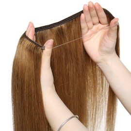 20" SEGO One Piece Invisible Secret Wire in Real Human Hair Extensions [#6 Light Brown] 100% Remy No Clip in Hairpieces for Women Straight (70g)