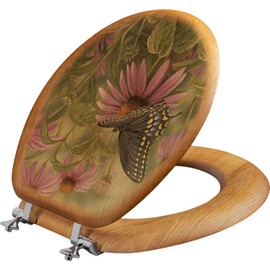 House & Homebody Co. Round Toilet Seat, Oak Veneer, Outdoor Image (Black Swallowtail Butterfly)