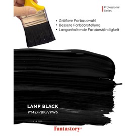 Fantastory Acrylic paints, black, 150 ml, excellent coverage, precise painting, high light fastness, waterproof acrylic paint, for canvas, wood, ceramic, models, fabric, artists, professionals