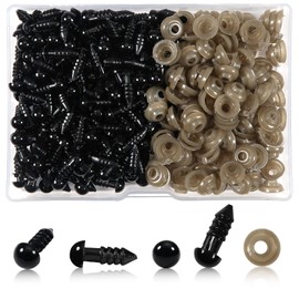 TOAOB 150pcs Plastic Safety Eyes with Washers Black Craft Eyes Small Doll Eyes 6mm for Soft Doll Making DIY Craft Plush Animal