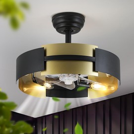 Modern Semi-Flush Mount Ceiling Fan with Light,Black & Gold Modern fandelier ceiling fan with light,Quiet Motor with 3-Speed Settings, Stylish Home Decor for Bedroom, Living Room, or Dining Room