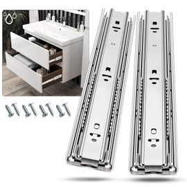 REGUDA Stainless Steel Drawer Slides Ball Bearing 3 Folds Full Extension Side Mount Cabinet Runners Glides Rails Track 100 Lbs Load 10 12 14 16 18 20 22 24 Inch (Silver-Stainless Steel- 1 Pr, 20 inch)