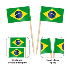AhfuLife Pack of 100/200 Cocktail Stick Flags, Toothpick Flag for Sandwich Food Cupcake Toppers Cocktail Fruit Tableware Party Supplies Pub Decor (Pack of 100, Brazil Toothpick Flag)