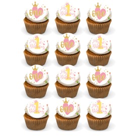 1st Birthday Girls edible Cupcake Toppers Precut Premium Wafer Card Birthday Princess First Bithday Girl