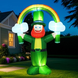 SRKLH 6 FT St. Patrick's Day Inflatable Leprechaun, Blow up Leprechaun with Rainbow Outdoor Decoration with LED Lights, Perfect for Yard Garden Lawn Front Door Holiday Decor