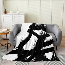 jejeloiu Black and White Flannel Fleece Throw Blanket Queen 90"x90" Geometry Modern Stripe Plush Blanket for Sofa Couch Neutral Art Fuzzy Blanket Abstarct Art Fuzzy Blanket Room Decorations