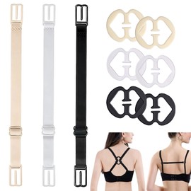 9 Pcs Detachable Bra Strap Clips,Soft and Comfortable Elastic Racer Back Bra Strap Clip,Non-Slip Adjustable Bra Strap Converter,Fits All Cup Sizes and All Bras,Racer Back Tank Tops(Black+White+Nude)