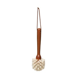 Creative Co-Op Beech Wood Dish w Leather Strap, Dark Brown Brush