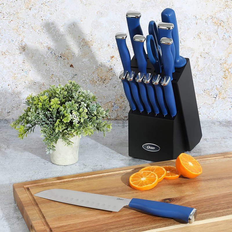 Oster Langmore 15-Piece Stainless Steel Cutlery Knife Block Set with