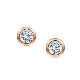 Simple Classic Martini Bezel Set Cubic Zirconia AAA CZ Round Solitaire Stud Earrings For Women Rose Gold .925 Sterling Silver 7MM