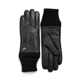 Women's Leather Gloves Made of Lambskin Nappa Lined with Merino Lambskin, with Knitted Cuff on the Wrist - Even Warmer, Women's Lambskin Gloves, black
