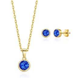 Philip Jones Gold Plated September (Sapphire) Birthstone Necklace & Earrings Set Created with Zircondia® Crystals
